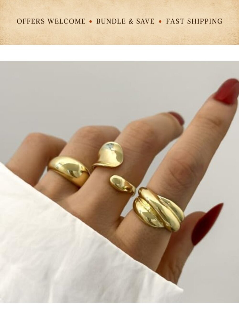9 Pc Chunky Gold Plated Statement Rings Stackable Knuckle Set - Picture 2 of 6